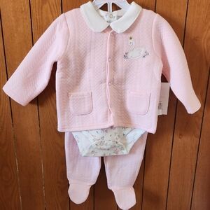 Pink Baby Outfit with Swan Embroidery